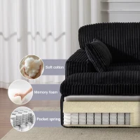 Doppelter Chaiselongue-Sessel für den Innenbereich, übergroße gepolsterte Cloud-Schlafcouch, luxuriöses Schlafsofa mit tiefem Sitz, geteiltes Chaiselongue-Sofa, Lesesessel aus Cord für das Wohnzimmer, kein Zusammenbau erforderlich, schwarz(m-6)
