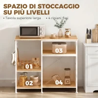 HOMCOM Scaffale Cucina con Ripiani in Legno e Metallo con 5 Ganci, Salvaspazio, 90x39x83.5 cm, Rovere(m-4)