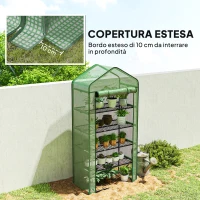 Outsunny Serra a Casetta a 5 Livelli con Ingresso Avvolgibile, in Acciaio e Polietilene, 90x49x193 cm, Verde(m-8)