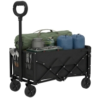 Outsunny Chariot de Transport Pliable 60L, Porte Arrière Rabattable, Roues Amovibles, Poignée Réglable, 71x45x86cm, Noir