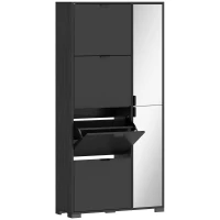 HOMCOM Scarpiera Moderna con Specchio, 4 Cassetti a Ribalta, Capacità Fino 16 Paia di Scarpe, Nero(m-1)