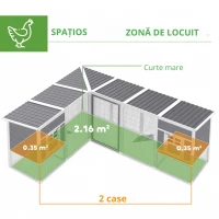 PawHut Cotet pentru găini casă din lemn în formă de L cu 2 case, 2 niveluri, zonă de alergare, rampă, 251 x 192 x 103 cm Gri(m-6)