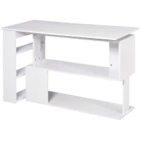 HOMCOM Corner Computer Desk, L Shaped Desk with 360° Rotating Bookshelf, 120L x 110W x 74.5H cm, White(m-11)