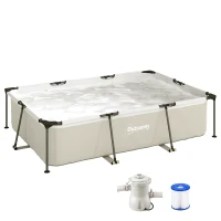 Outsunny Piscina Tubular Retangular Bomba de Filtragem 3701 L em PVC de Tripla Camada 316x238x66,5 cm Cinza(m-9)