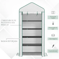 Outsunny Estufa de Jardim de 5 Prateleiras Estufa Resistente com 1 Porta com Fecho de Correr Anti-UV 90x49x193 cm Branco(m-7)