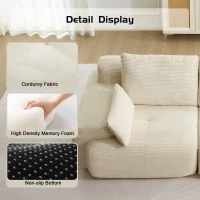 Modernes Sofa aus komprimiertem Memory-Schaumstoff, 2-Sitzer, große Sofagarnitur für das Wohnzimmer, haustierfreundliches modulares Sofagarnitur Cloud, Cordstoff, extra tiefes Sofa, kein Zusammenbau erforderlich, Beige(m-6)