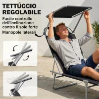 Outsunny Lettino Prendisole da Giardino Pieghevole e Regolabile con Tettuccio in Tessuto Nero, 187x58x50 cm(m-4)