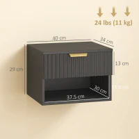 HOMCOM Floating Nightstands Set of 2, Modern Wall Mounted Bedside Tables, Black(m-3)