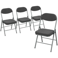 HOMCOM Set of Four Folding Corduroy Seat Chairs - Dark Grey(m-1)