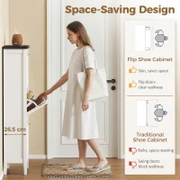 HOMCOM Shoe Cabinet with 3 Flip Drawers, Farmhouse Narrow Shoe Storage Cabinet with Adjustable Shelves, White(m-4)