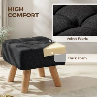 HOMCOM Linen-Look Square Padded Footstool - Black(m-5)