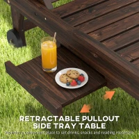 Outsunny Outdoor Wooden Sun Lounger with Built-In Table, Carbonised Finish(m-4)