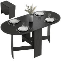 HOMCOM Mesa de Cozinha Dobrável com Alas Rebatíveis Mesa de Cozinha Dobrável de Forma Oval Estilo Moderno 163x80x75 cm Preto(m-10)