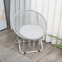 Outsunny Loveuse fauteuil rond de jardin fauteuil lune papasan pliable grand confort macramé coton polyester gris(m-10)