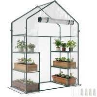 Outsunny Serre de jardin 4 tablettes acier PVC haute densité 140 g/m² anti-UV 142 x 73 x 195 cm transparent vert