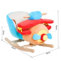 HOMCOM Cavallo a Dondolo a Forma di Aeroplano per Bambini di Età Superiore a 18 Mesi, Cacalluccio a Dondolo con Musica Incorporata in Legno Alamo, Max:60kg 60x33x45cm(m-3)