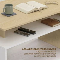 HOMCOM Mesa Baixa para Sala de Estar com Compartimento 95x55x50 cm Madeira e Branco(m-5)