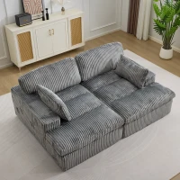 Doppelter Chaiselongue-Sessel für den Innenbereich, übergroße gepolsterte Cloud-Schlafcouch, luxuriöses Schlafsofa mit tiefem Sitz, Sofa-Chaiselongue mit Anbausofa, Lesesessel aus Cord für das Wohnzimmer, keine Montage erforderlich, grau(m-1)