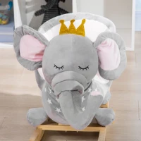 HOMCOM Kids Elephant-Designed Rocking Horse, with Safety Belt, Wooden Base, for Ages 18-36 Months - Grey(m-9)