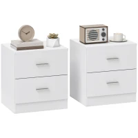 HOMCOM Set of 2 Modern Nightstands, Bedside Tables with 2 Storage Drawers, Accent End Table for Bedroom and Living Room, White(m-1)