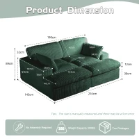 Doppelsitzer-Chaiselongue-Schlafsofa, modulares Design mit ausziehbarem Schlafteil, platzsparend, 214x145x89 cm, Grün(m-3)