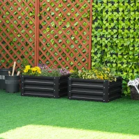 Outsunny Set of 2 Raised Garden Bed, Outdoor Elevated Galvanised Planter Box for Flowers, Herbs, 60x60x30.5cm, Grey(m-2)