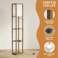HOMCOM LED staande lamp met planken, vloerlamp met voetschakelaar en USB-poorten, instelbare kleurtemperaturen, rustiek bruin(m-7)