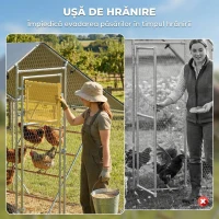 PawHut Închisoare pentru găini de 6m² pentru 6-8 animale cu acoperiș impermeabil, hrănitoare și stinghie, 3x2x1.9m, argintiu(m-6)