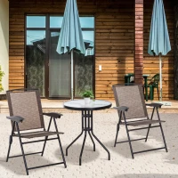 Outsunny Ensemble de Jardin 3 pièces 2 chaises inclinables Multi-Positions Pliables + Table Ronde Verre trempé métal textilène Chocolat(m-8)