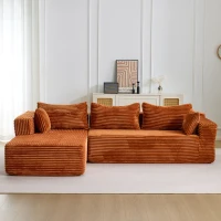 Kompressions-Sofagarnitur mit bequemer Chaiselongue, knochenloses L-förmiges Sofa mit tiefem Sitz, minimalistische modulare Sofas zum Schlafen für Wohnzimmer, Schlafzimmer, Apartment, Lounge, Cord, Braun(m-2)