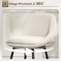 HOMCOM Lot de 2 tabourets de bar en tissu velours côtelé, chaises de bar avec dossier courbé, repose-pieds, 49x52x88cm, crème(m-4)