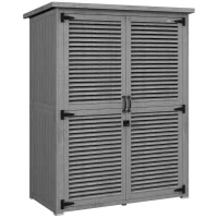 Outsunny Armário de Jardim 0,83 m² 127x65x168 cm com 2 Portas de Persiana 2 Estantes e Telhado Impermeável Cinza(m-1)