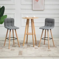 HOMCOM Lot de 2 tabourets de bar, chaises de bar capitonnées avec dossier et repose-pieds, pieds en bois, 41,5x47x97,5cm, gris(m-10)