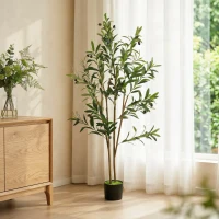 HOMCOM Decorative Artificial Plant, 120 cm Silk Olive Tree with 303 Leaves in Cement Pot, Fake Plant(m-8)