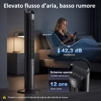 HOMCOM Ventilatore Torre 116 cm, ventilatore WiFi app controllo, camera letto, colore nero(m-7)