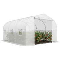 Outsunny Serre de jardin serre tunnel de Jardin dim. 3,5L x 3l x 2H m Porte + 6 fenêtres enroulables Acier galvanisé bâche PE Haute densité Blanc(m-1)