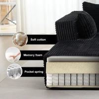 Kompressions-Sofagarnitur mit bequemer Chaiselongue, knochenloses L-förmiges Sofa mit tiefem Sitz, minimalistische modulare Sofas zum Schlafen für Wohnzimmer, Schlafzimmer, Apartment, Lounge, Cord, Schwarz(m-5)