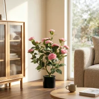 HOMCOM 65cm Artificial Camellia Flower Plant in Pot with 116 Lush Leaves & Moss Effect, Pink(m-9)