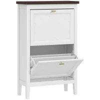 HOMCOM Shoe Cabinet with 2 Flip Drawers, Farmhouse Narrow Shoe Storage Cabinet with Adjustable Shelves, White(m-1)