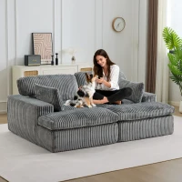 Doppelter Chaiselongue-Sessel für den Innenbereich, übergroße gepolsterte Cloud-Schlafcouch, luxuriöses Schlafsofa mit tiefem Sitz, Sofa-Chaiselongue mit Anbausofa, Lesesessel aus Cord für das Wohnzimmer, keine Montage erforderlich, grau(m-7)