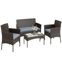 Outsunny Set da Giardino 4pz con Divano 2 Posti, 2 Sedie e Tavolino Basso, in Rattan e Acciaio, Grigio e Marrone(m-11)