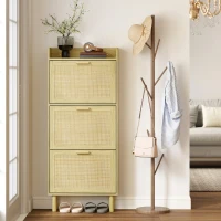 HOMCOM Mueble Zapatero con 3 Cajones Abatibles y Estante Abierto para12-18 Pares de Zapatos 65x24,5x153 cm Roble(m-9)