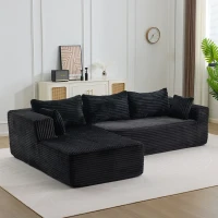 Kompressions-Sofagarnitur mit bequemer Chaiselongue, knochenloses L-förmiges Sofa mit tiefem Sitz, minimalistische modulare Sofas zum Schlafen für Wohnzimmer, Schlafzimmer, Apartment, Lounge, Cord, Schwarz(m-1)