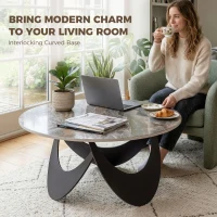 HOMCOM Coffee Table Sintered Stone Top Adjustable Foot Pads Modern Centre Table for Living Room Brown and Black(m-4)