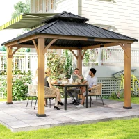 Outsunny 3.5 x 3.5m Outdoor Hardtop Gazebo Canopy with Two-tier Metal Roof, Black(m-9)