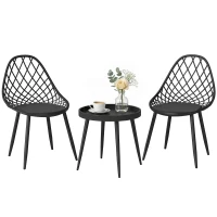 Outsunny 3-Piece Outdoor Bistro Set with 2 Chairs and Round Table for Garden, Balcony, Porch, Black(m-10)