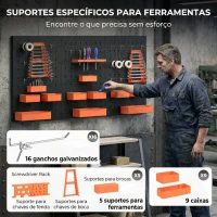 HOMCOM Organizador de Ferramentas de Parede de 33 Peças 120x60 cm com Ganchos Contentores e Prateleiras Preto e Laranja(m-5)