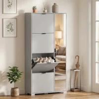HOMCOM Scarpiera con Specchio, 4 Cassetti Ribalta, Scarpiera Ingresso, Grigio(m-2)