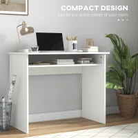 HOMCOM Home Office Furniture Set, Modern Computer Desk with Storage Shelf and Ergonomic Mesh Chair with Flip-Up Arms, Lumbar Support, Adjustable Height, Swivel Wheels, White and Grey(m-4)
