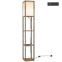 HOMCOM Lampa stojąca LED z półkami, lampa z przełącznikiem nożnym i portami USB, regulowana temperatura barwowa, rustykalny brąz